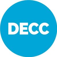 White letters "DECC" centered on a solid blue circle background.