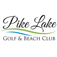 Pike Lake Golf & Beach Club logo with stylized text and blue and green wave graphics.