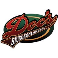 Logo for Doc's Sturgeon Lake, MN, with stylized text in red and gold on a green oval background.